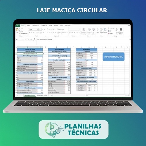 Planilha para Cálculo de Laje Maciça Circular