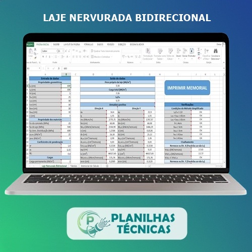 Planilha para Cálculo de Laje Nervurada Bidirecional