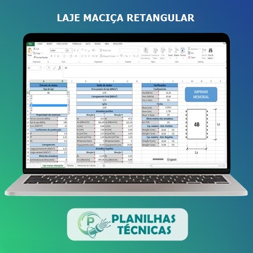 Planilha para Cálculo de Laje Maciça Retangular