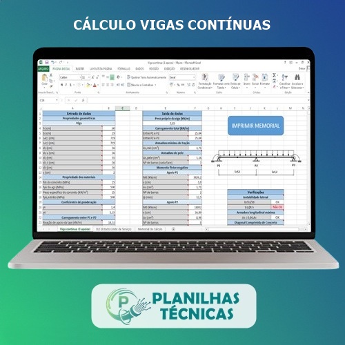 Planilha para Cálculo de Viga Contínua com 3 Apoios