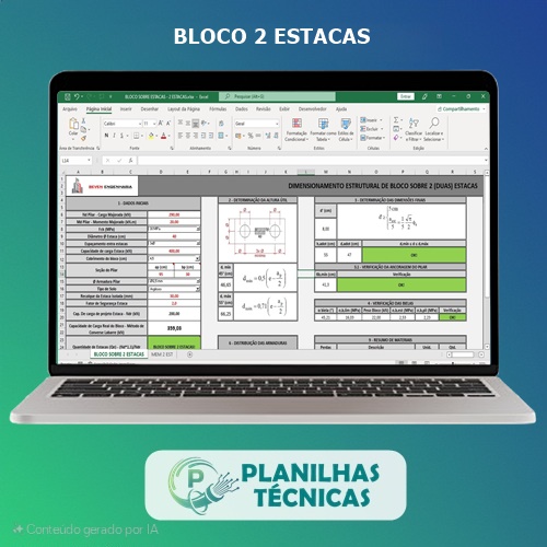 Planilha Cálculo Bloco sobre Estacas - 2 Estacas