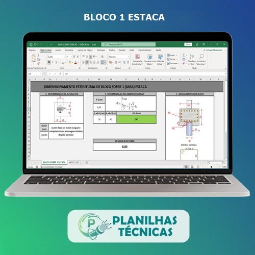 Planilha Cálculo Bloco sobre Estacas - 1 Estaca