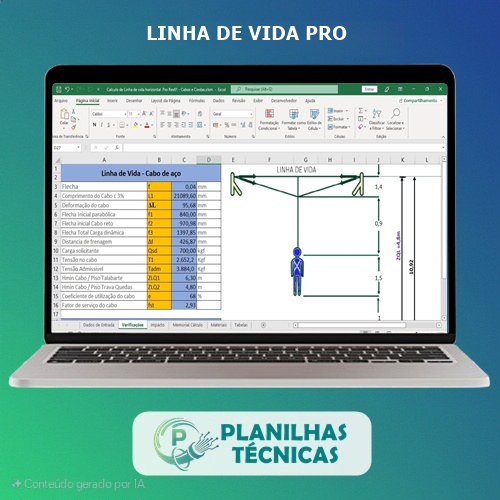 Planilha Cálculo de Linha de Vida Pro - Cabos e Cordas