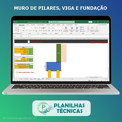 Planilha Muro de Blocos, Pilares, Vigas e Fundação