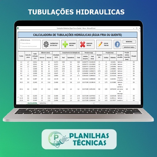 Planilha Cálculo de Tubulações Hidráulicas de Água Fria ou Quente