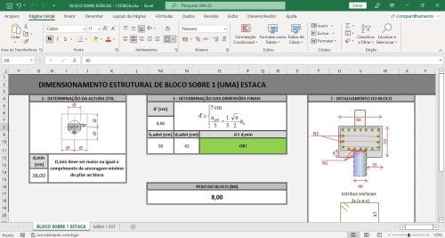 Planilha Cálculo Bloco sobre Estacas - 1 Estaca - Imagem 3