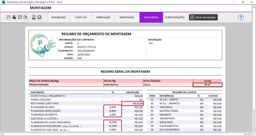 Planilha de Orçamentos de Fabricação e Montagem - Imagem 9