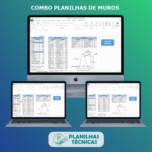 Pacote de Planilhas para Cálculo de Muros de Arrimo (4 Planilhas)