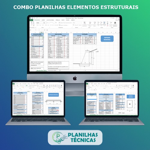 Combo de Planilhas Cálculo de Elementos de Concreto (24 Planilhas)