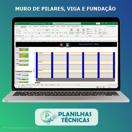 Planilha Muro de Pilares, Vigas e Fundação